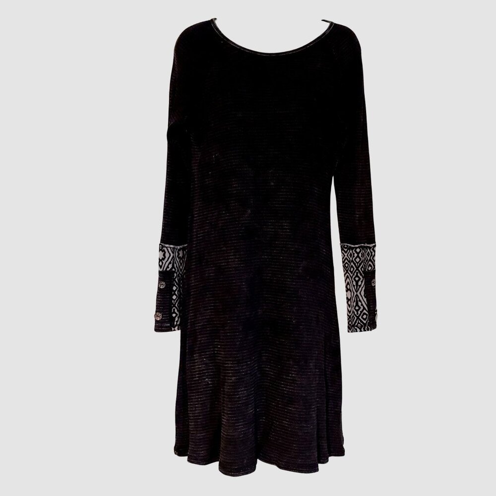 Black Abel Label Faded Waffle Thermal Knit Contrast Cuff Grunge Goth Dress S